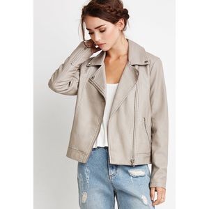 Forever 21 Natural Faux Moto Jacket Tan Size Small